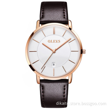 Cheap OLEVS 5869 Men Quartz Sport Minimalist Watches Week Date Chronograph Fashion Leather Strap Watch For Male